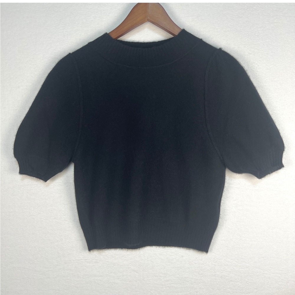Free People Cashmere Sweater Womens XS Black Puffy Short Sleeve Mock Neck Ribbed